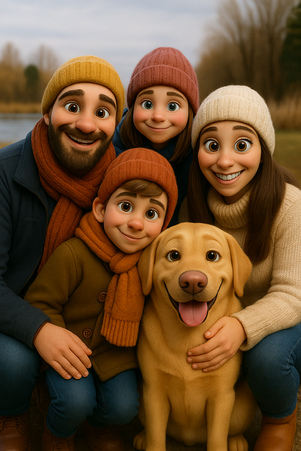 Cartoon family with dog transformation