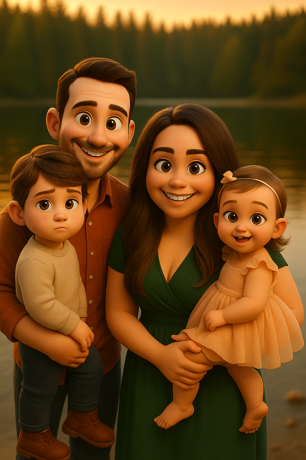 Cartoon lake family transformation